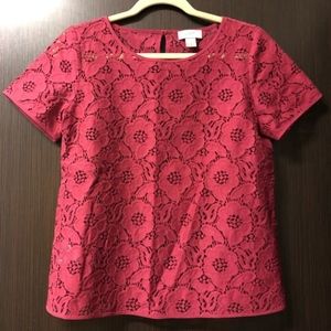 2 for 20 | LOFT Pink Floral Crochet Boxy Short Sleeve Top